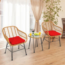3 Pieces Rattan Furniture Set With Cushioned Chair Table