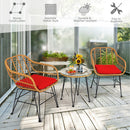 3 Pieces Rattan Furniture Set With Cushioned Chair Table